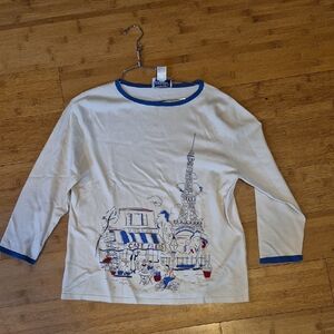 Pendleton White Long Sleeve Tee with Blue & Red Paris Café Graphic